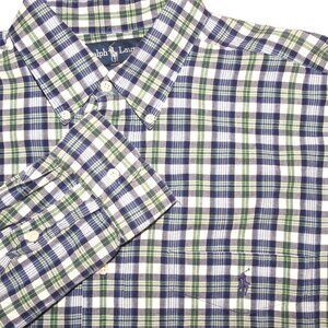 Ralph Lauren Blaire Button Down Shirt Long Sleeve Large Plaid Blue Green White